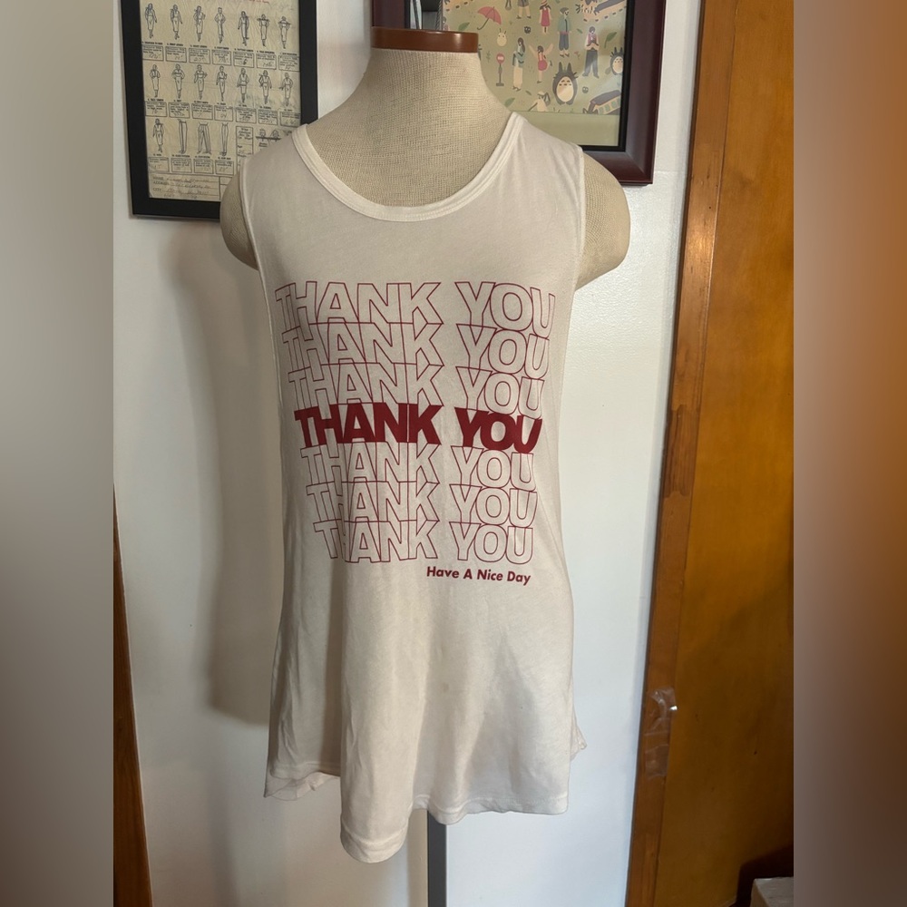 BRANDY MELVILLE: “Thank You” Repeat Shopping Bodega Bag Muscle Tee SZ.M (WHITE)